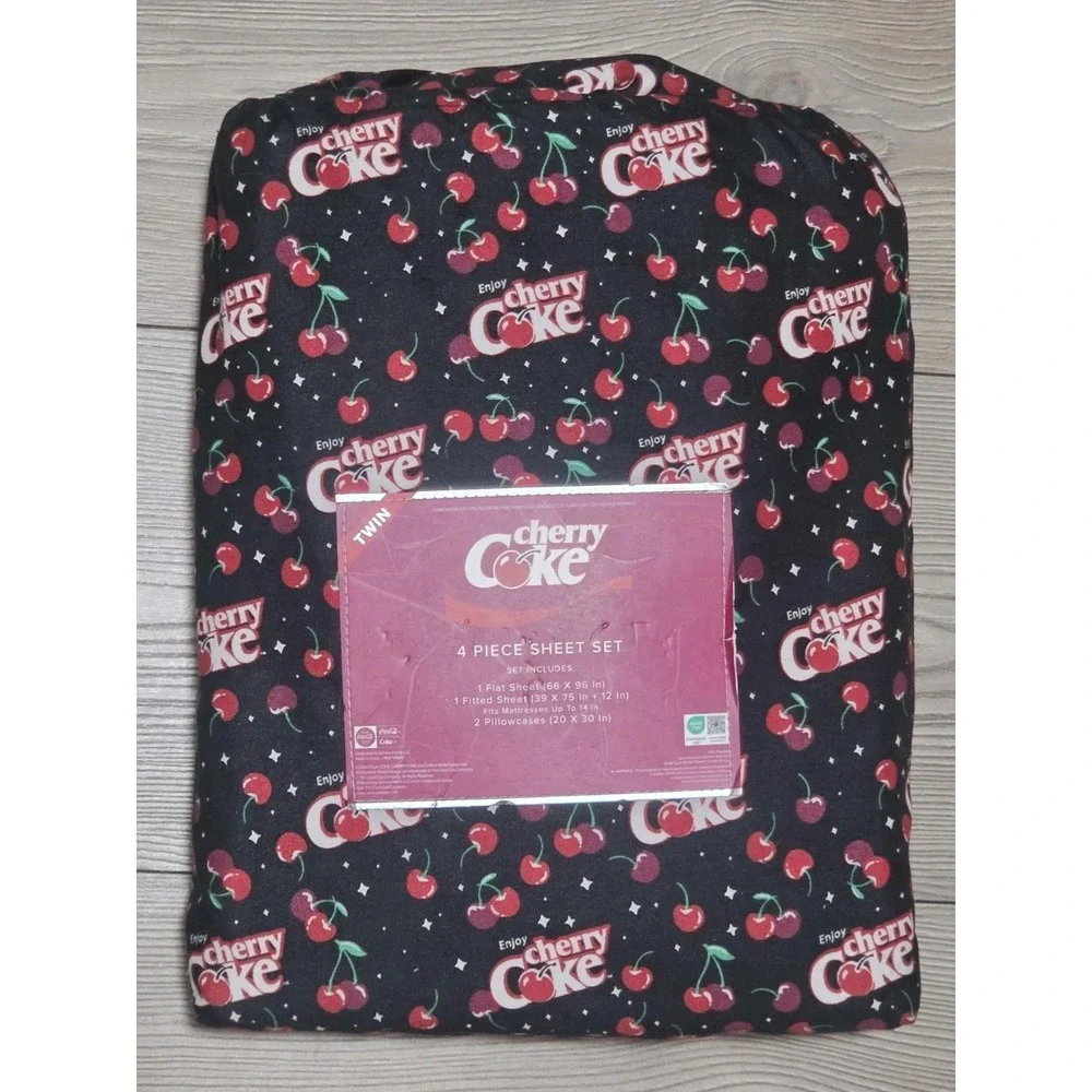 New Cherry Coke Coca-Cola Twin Black Pink Red Bedding Sheets Set Cute Drink Soda
